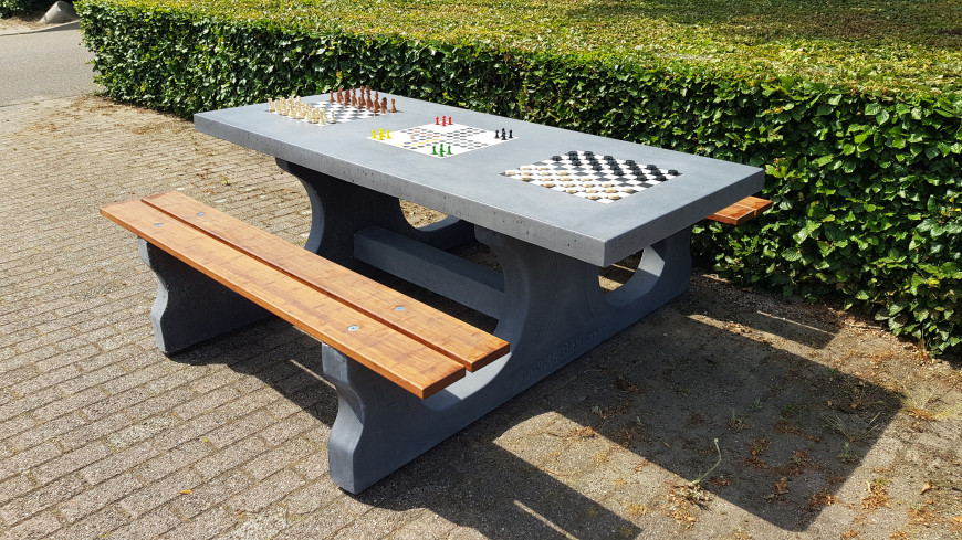 Multi Gaming table, chess-ludo-checkers anthracite-concrete