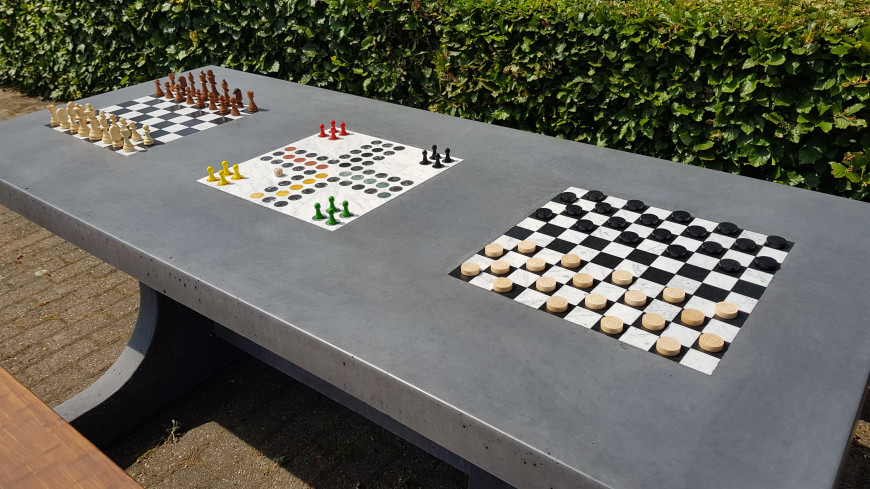 Multi Gaming table, chess-ludo-checkers anthracite-concrete