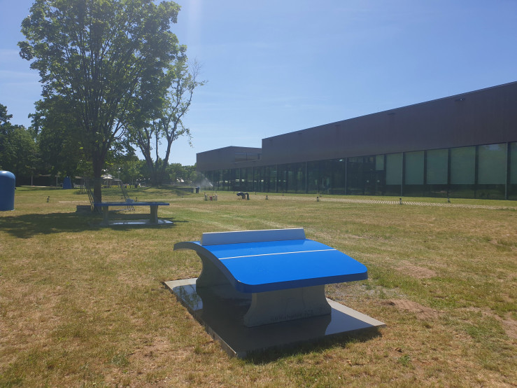 Concrete Foot Volleyball Table Blue
