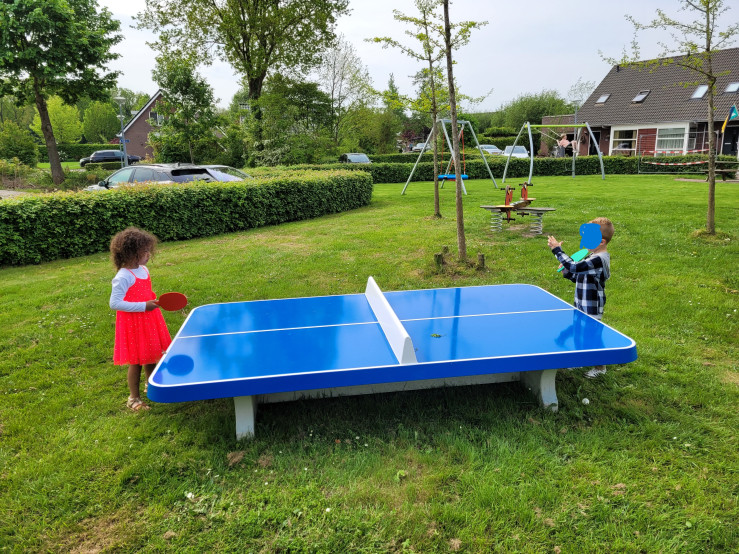 Ping pong table low, rounded Blue