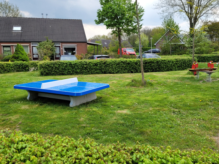 Ping pong table low, rounded Blue
