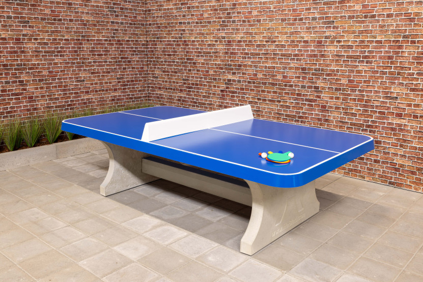 Blue table tennis table,  rounded