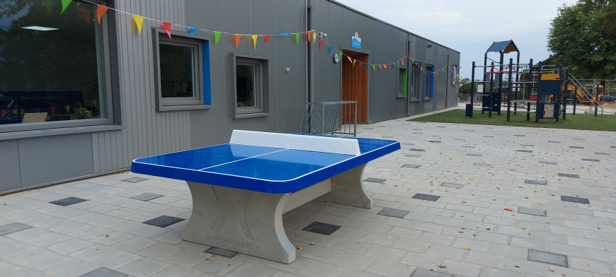 Blue table tennis table,  rounded