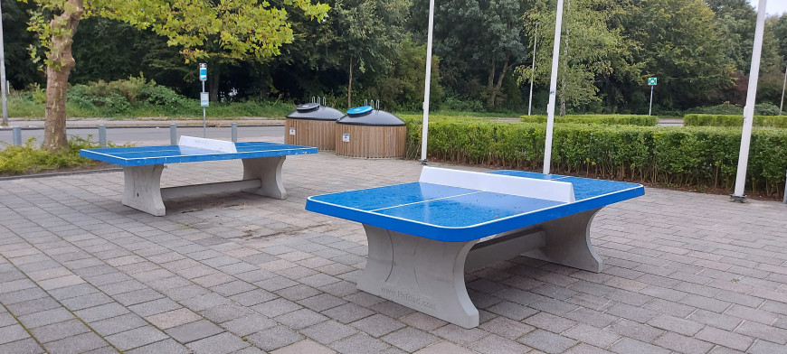 Blue table tennis table,  rounded