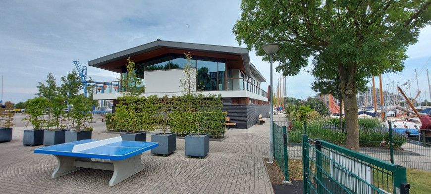 Blue table tennis table,  rounded