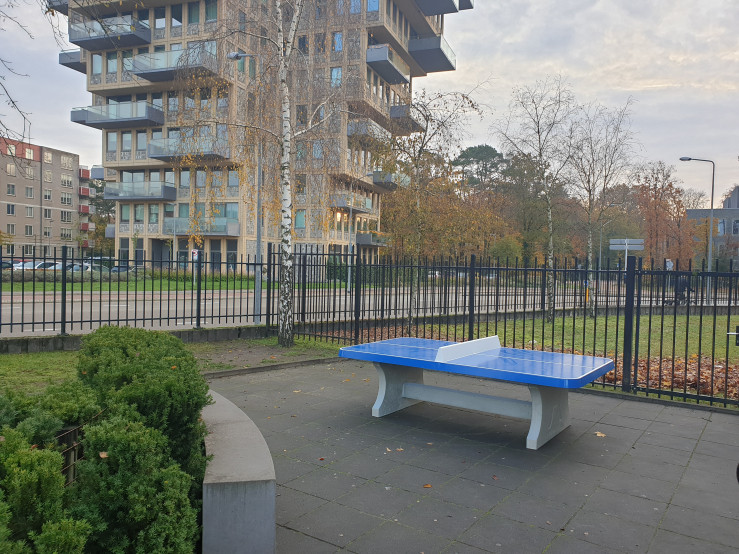 Blue table tennis table,  rounded
