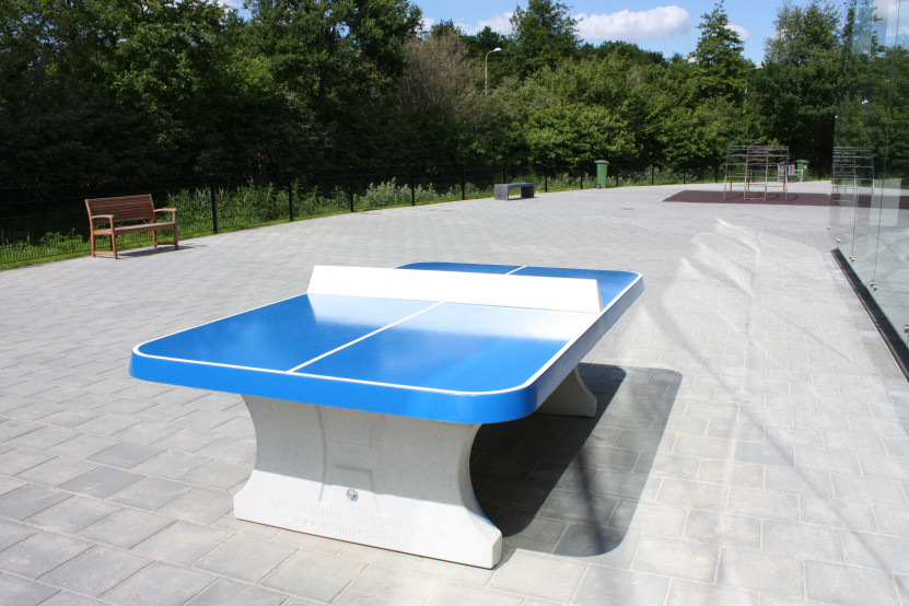 Blue table tennis table,  rounded