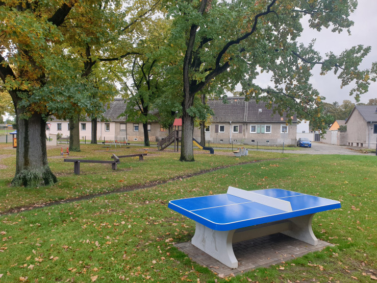 Blue table tennis table,  rounded