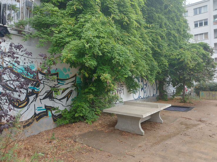 Ping-pong table in natural concrete