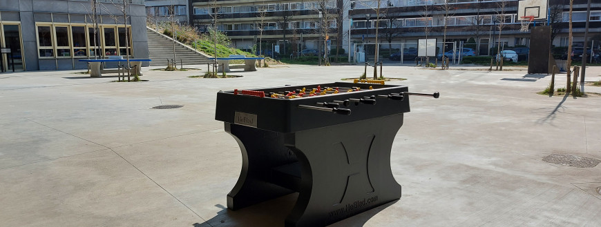 Football table and ping-pong tables in the schoolyard