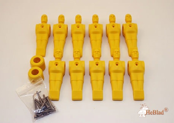 Complete set of 11 yellow football players for table football game with 16 mm rods 