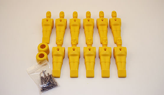 Complete set of 11 yellow football players for table football game with 16 mm rods 