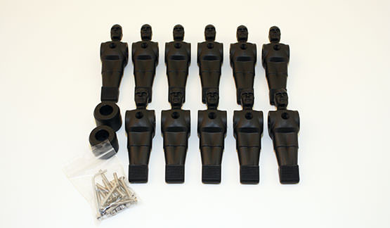 Complete set of 11 black football players for table football game with 16 mm rods 
