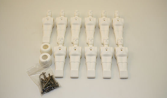 Complete set of 11 white football players for table football game with 16 mm rods 