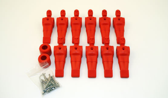 Complete set of 11 red football players for table football game with 16 mm rods 