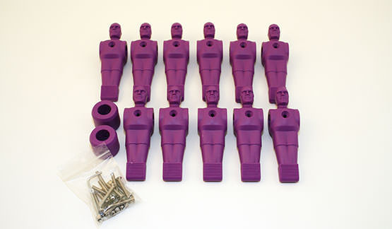 Complete set of 11 purple football players for table football game with 16 mm rods 