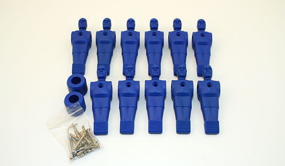 Complete set of 11 blue football players for table football game with 16 mm rods 