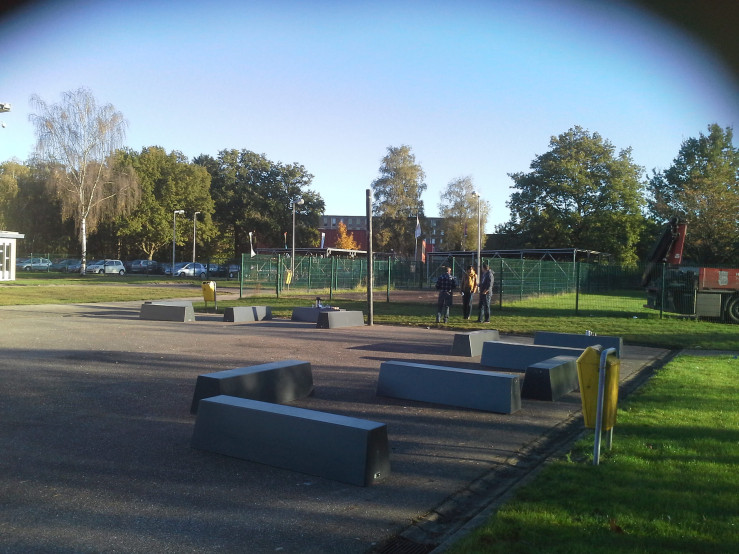 Sitting area of concrete benches